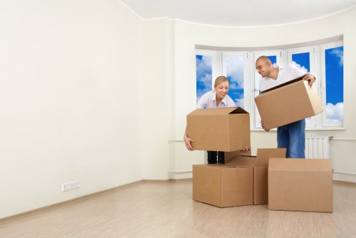 Packed boxes and furniture prepared for an Earls Court relocation