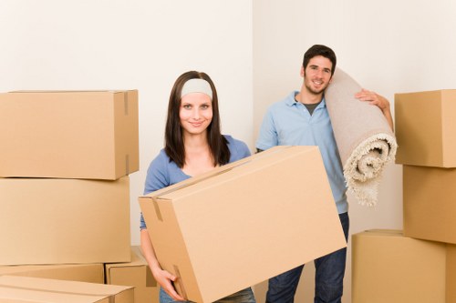 Boxes and furniture prepared for a London flat removal